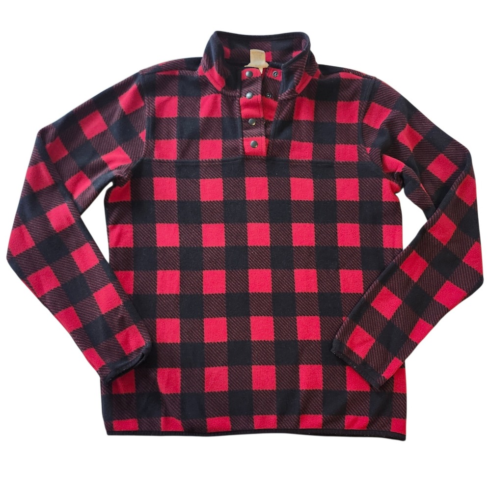 Duluth Trading Co Womens Red Black Buffalo Plaid Fleece Snap Neck Pullover Small - Picture 1 of 5